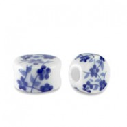 Keramiek kraal disc 8x5mm White-Delft blue